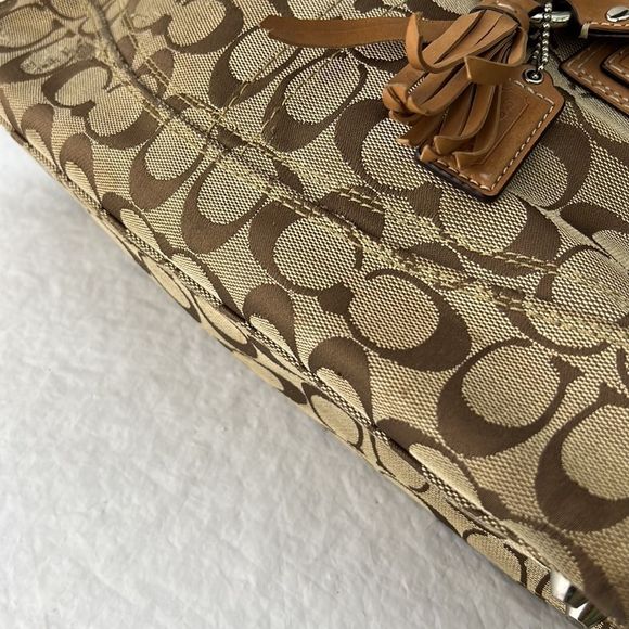 Coach brown signature canvas braided tassel shoulder bag purse - Picture 8 of 13